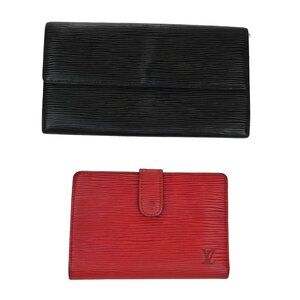 LOUIS VUITTON LV Logo 2 Set Bifold Long Wallet Epi Leather Red Black 60EG029